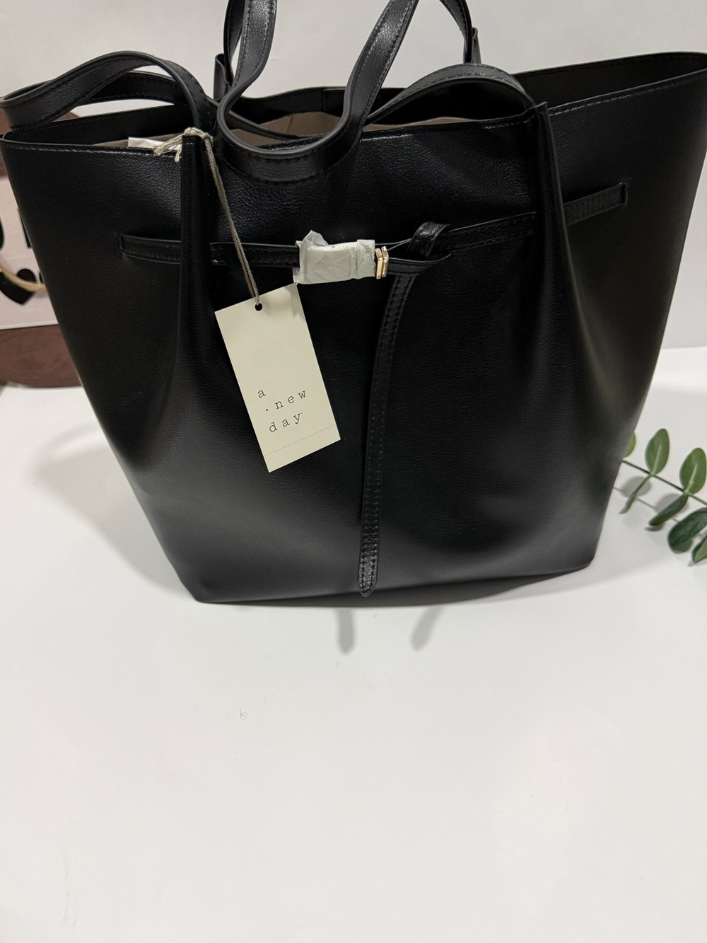A New Day Black Faux Leather Tote Bag – New with Tags